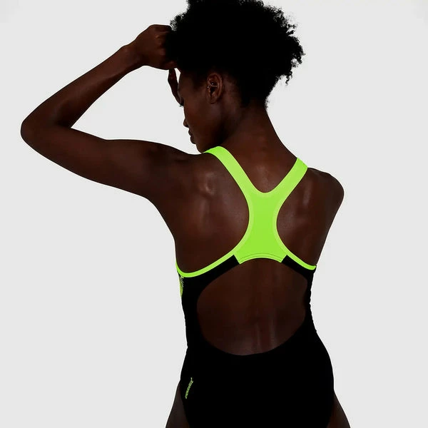 Speedo - Womens Swimsuit Placement Laneback Black/Yellow 4 Speedo - Womens Swimsuit Placement Laneback Black/Yellow - Image 2