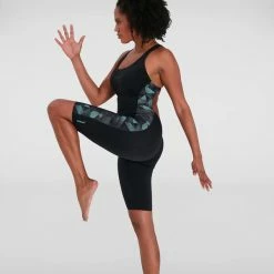 Speedo - Womens Swimsuit Leaderback Kneesuit Black/Grey -Baratza store 13893011 1834976580375753 grande