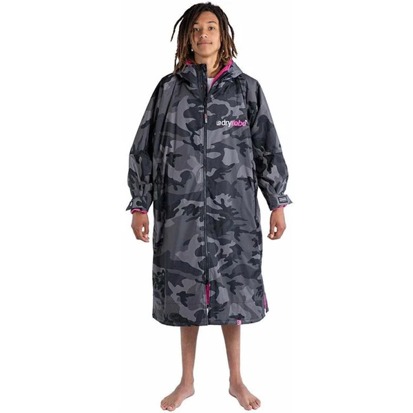 DRYROBE - Coat Long Sleeve Black Camo & Pink 3 DRYROBE - Coat Long Sleeve Black Camo & Pink